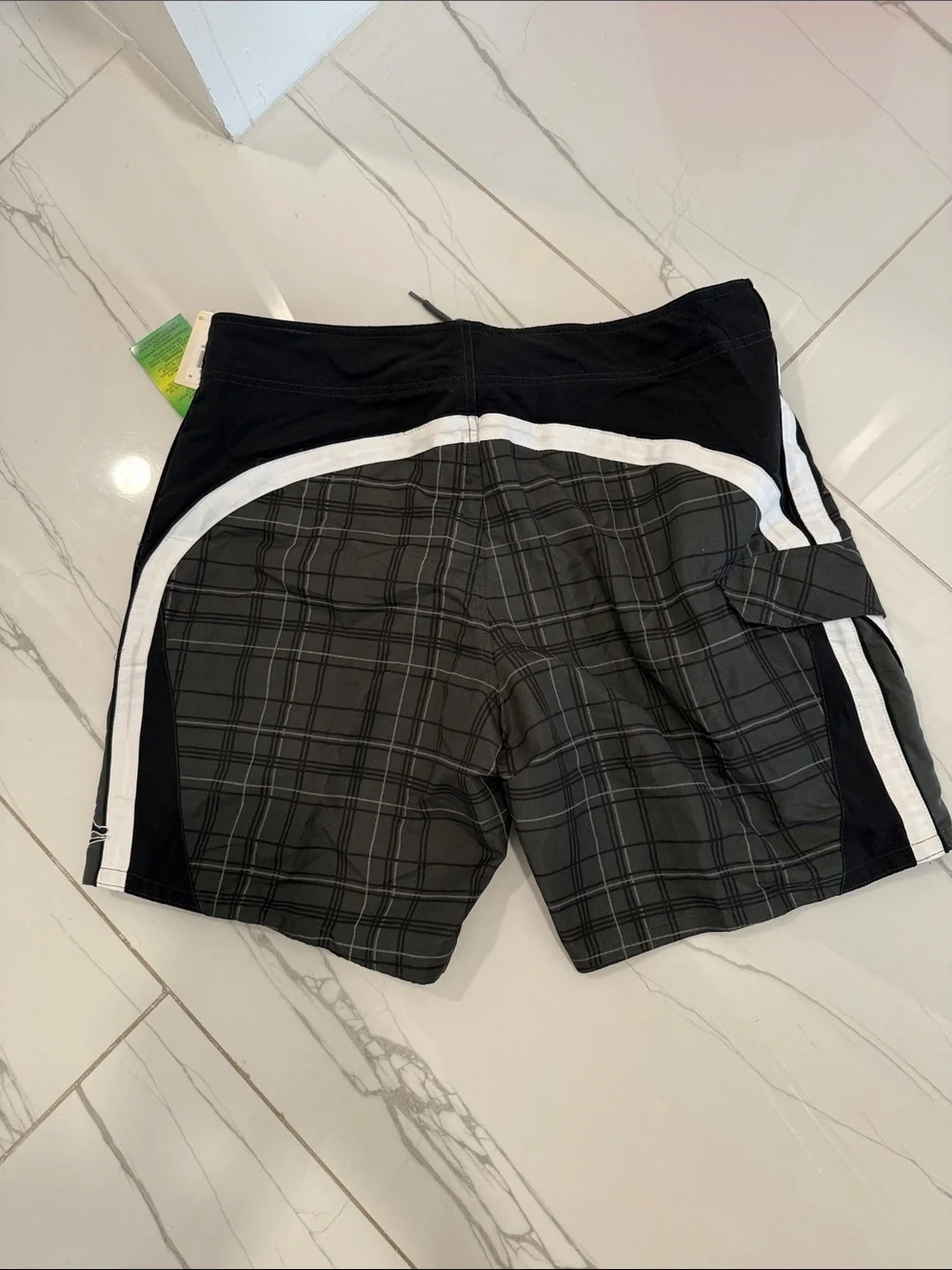 Roots Gray and Black Plaid Men's Swim Board Shorts